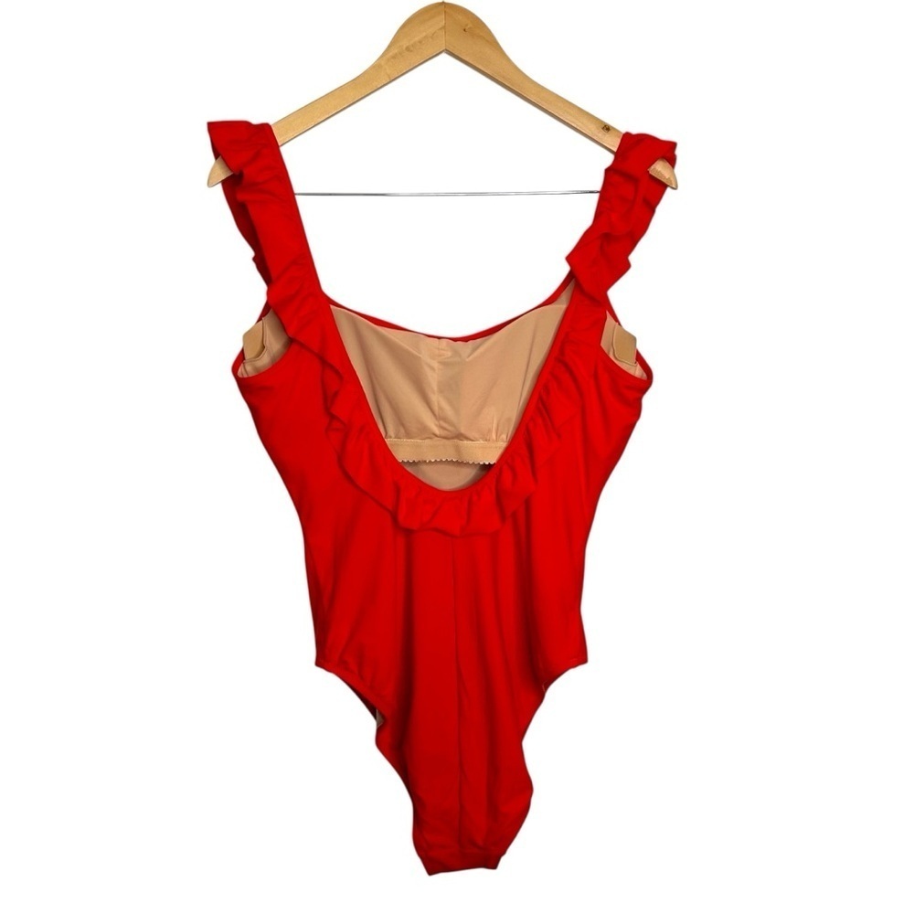 J.Crew Cerise Bright Red Ruffled scoopback One-piece Swimsuit Women’s Size 14 - Picture 4 of 9